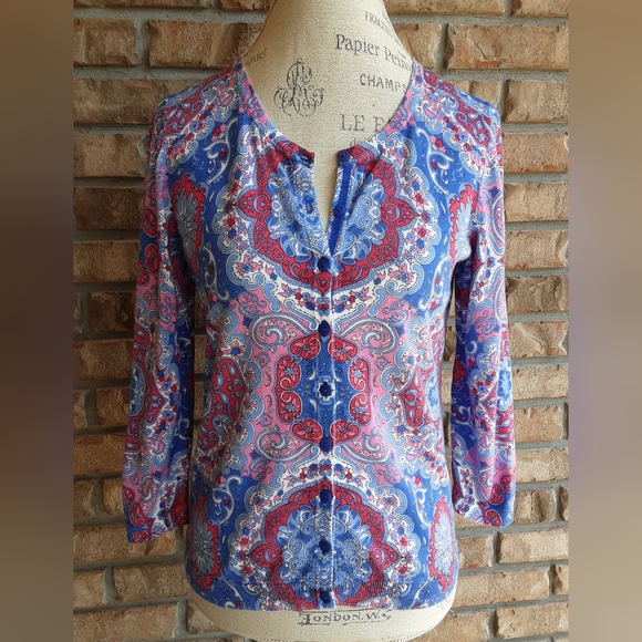 Talbots Paisley Print Long Sleeve Button Front Cardigan Sweater. - Picture 1 of 7